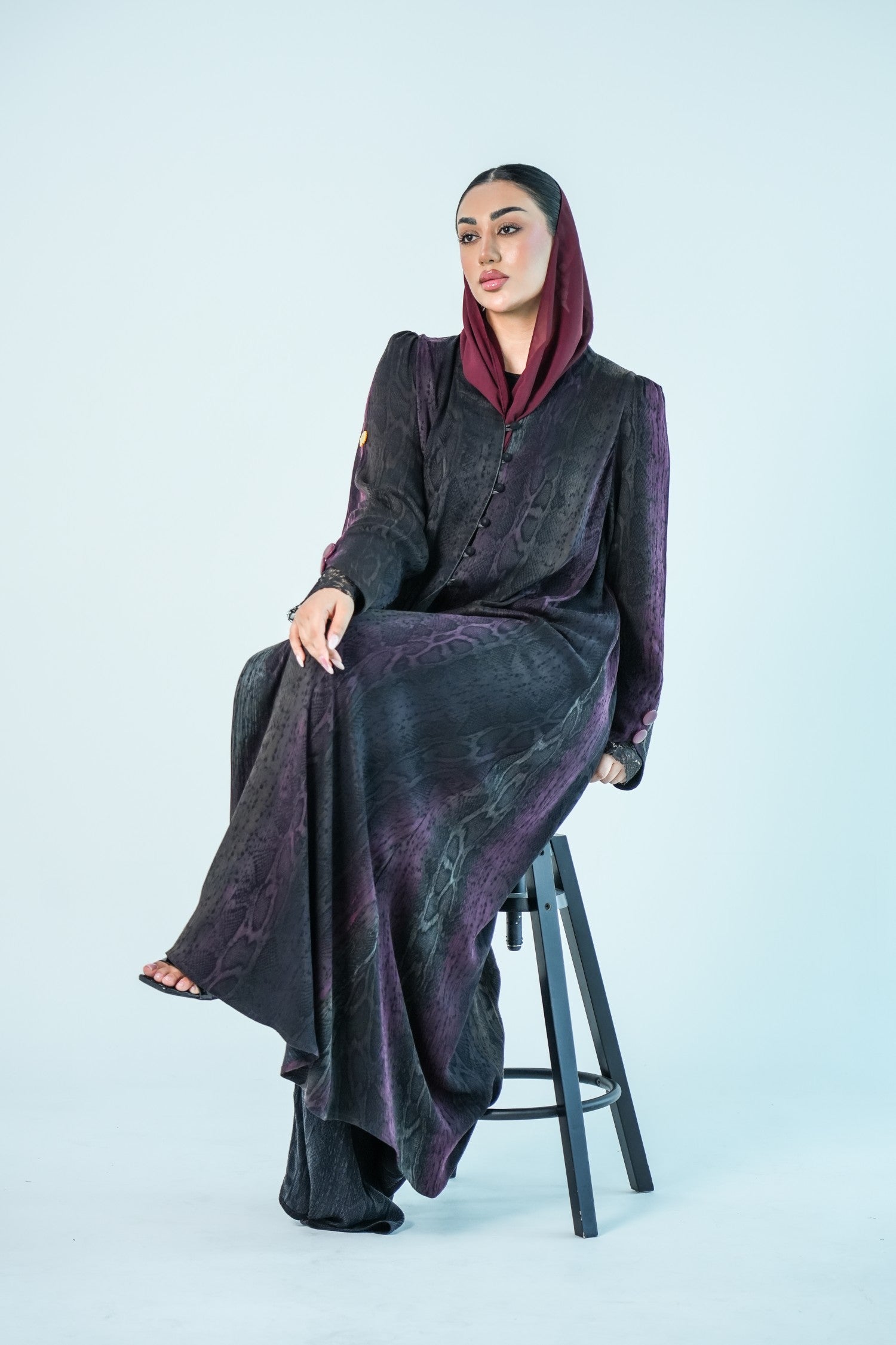 S012 - Saaib Abaya-custom abayas, luxury abayas, elegant abayas, modest fashion, bespoke abayas, handmade abayas, Qatar fashion