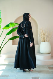 S017 - Saaib Abaya-custom abayas, luxury abayas, elegant abayas, modest fashion, bespoke abayas, handmade abayas, Qatar fashion