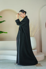 S039 - Saaib Abaya-custom abayas, luxury abayas, elegant abayas, modest fashion, bespoke abayas, handmade abayas, Qatar fashion