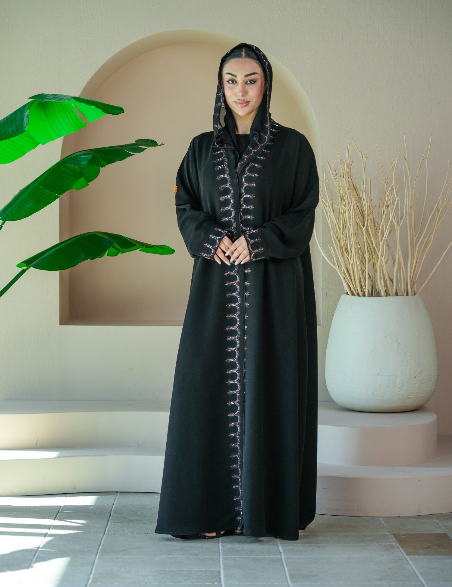 S035 - Saaib Abaya-custom abayas, luxury abayas, elegant abayas, modest fashion, bespoke abayas, handmade abayas, Qatar fashion