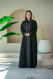 S035 - Saaib Abaya-custom abayas, luxury abayas, elegant abayas, modest fashion, bespoke abayas, handmade abayas, Qatar fashion