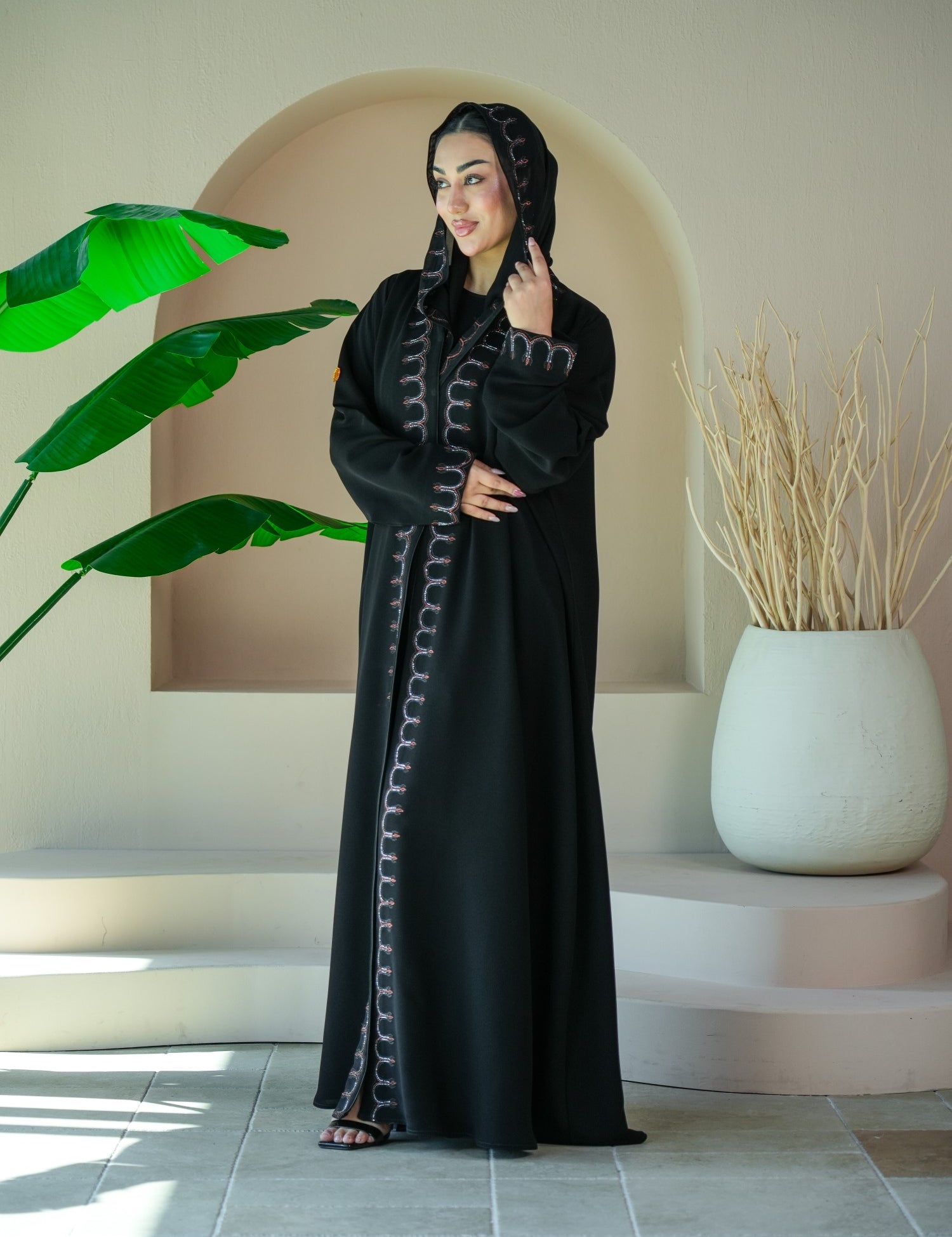 S035 - Saaib Abaya-custom abayas, luxury abayas, elegant abayas, modest fashion, bespoke abayas, handmade abayas, Qatar fashion