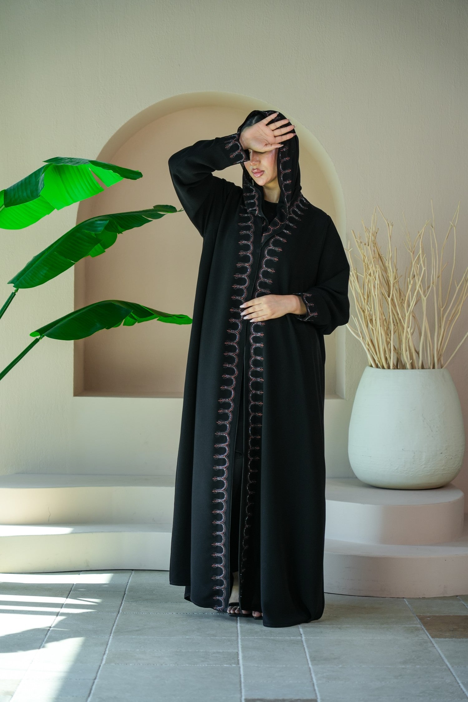 S035 - Saaib Abaya-custom abayas, luxury abayas, elegant abayas, modest fashion, bespoke abayas, handmade abayas, Qatar fashion