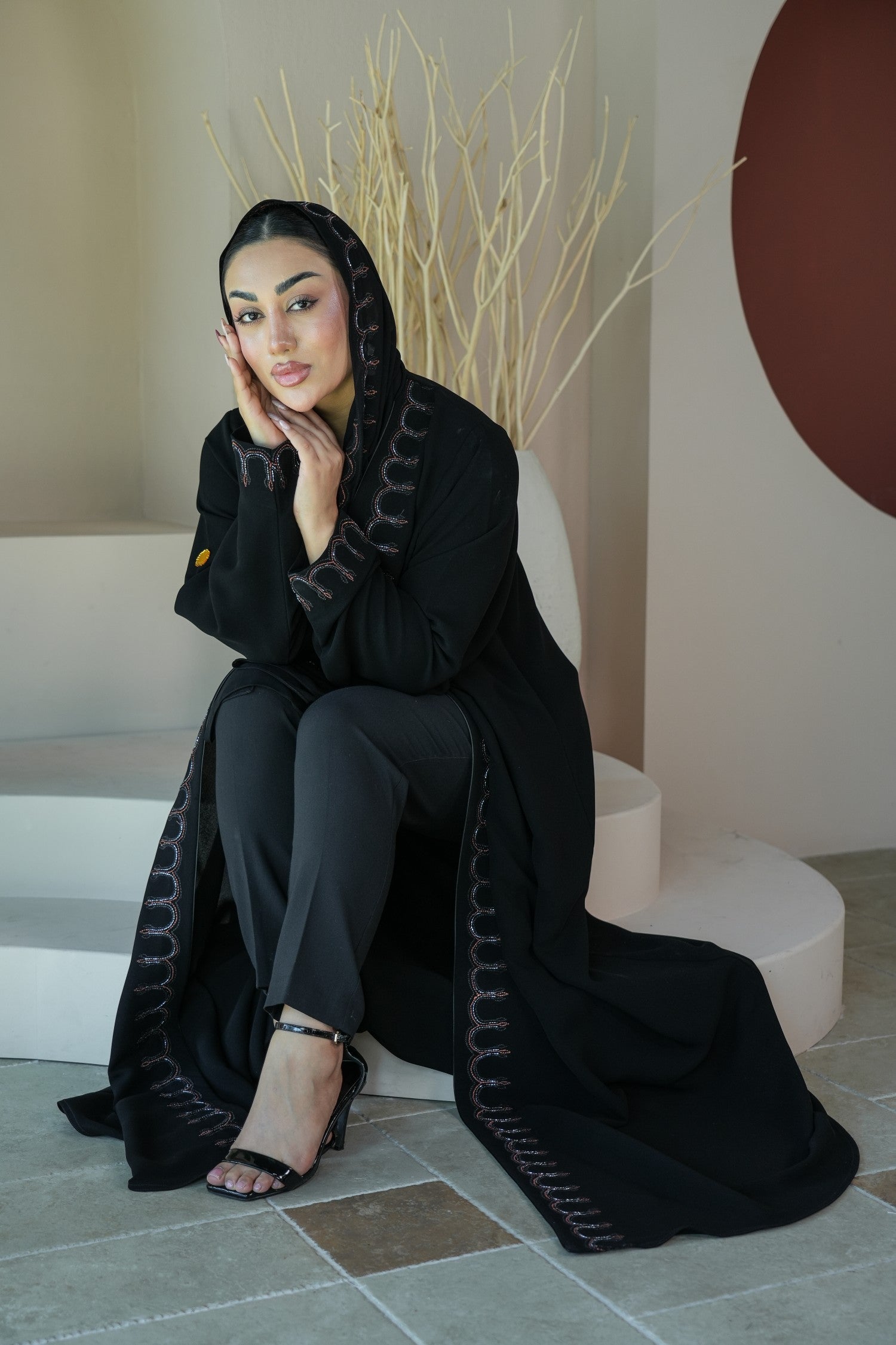 S035 - Saaib Abaya-custom abayas, luxury abayas, elegant abayas, modest fashion, bespoke abayas, handmade abayas, Qatar fashion