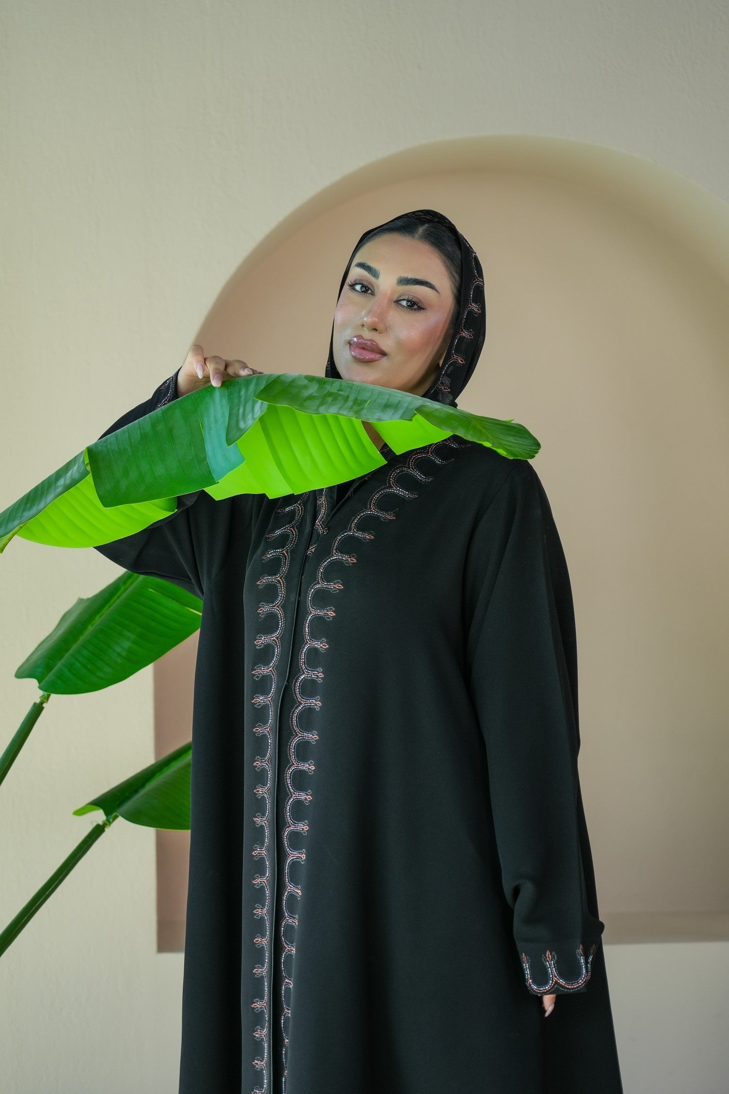 S035 - Saaib Abaya-custom abayas, luxury abayas, elegant abayas, modest fashion, bespoke abayas, handmade abayas, Qatar fashion