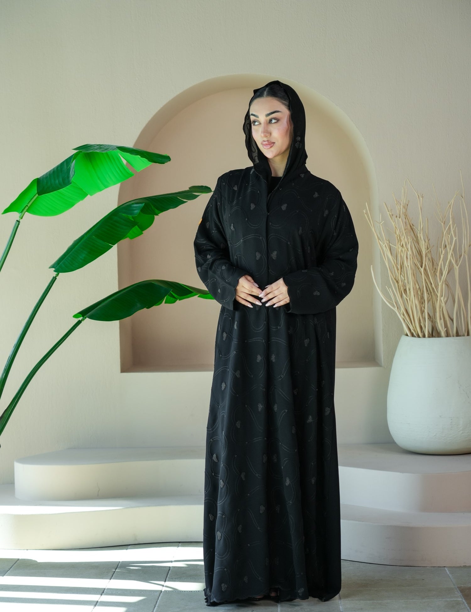 S033 - Saaib Abaya-custom abayas, luxury abayas, elegant abayas, modest fashion, bespoke abayas, handmade abayas, Qatar fashion