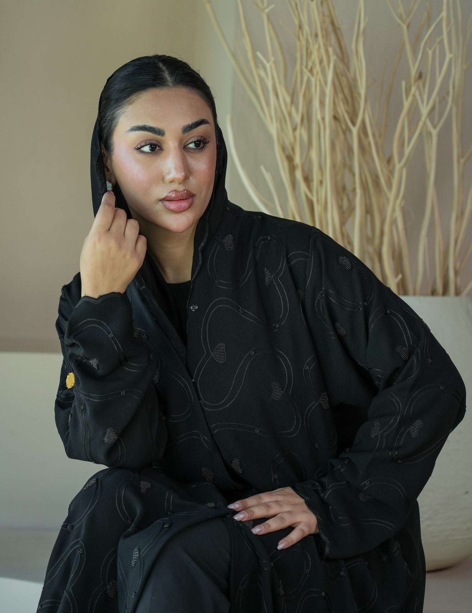 S033 - Saaib Abaya-custom abayas, luxury abayas, elegant abayas, modest fashion, bespoke abayas, handmade abayas, Qatar fashion