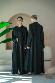 S041 - Saaib Abaya-custom abayas, luxury abayas, elegant abayas, modest fashion, bespoke abayas, handmade abayas, Qatar fashion