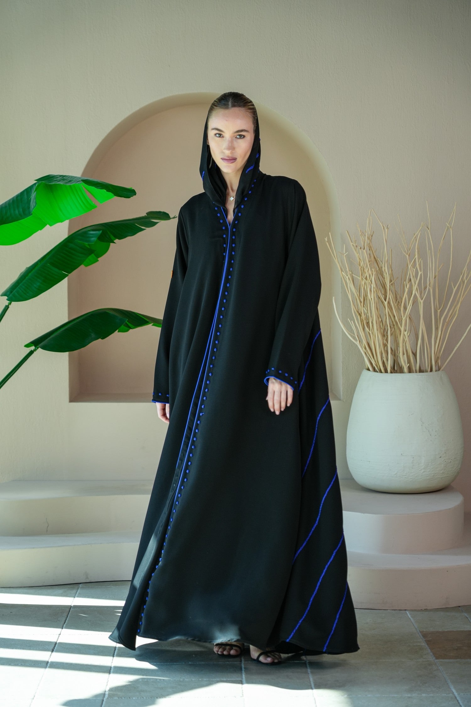 S029 - Saaib Abaya-custom abayas, luxury abayas, elegant abayas, modest fashion, bespoke abayas, handmade abayas, Qatar fashion