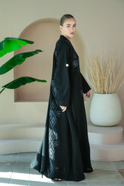 S027 - Saaib Abaya-custom abayas, luxury abayas, elegant abayas, modest fashion, bespoke abayas, handmade abayas, Qatar fashion