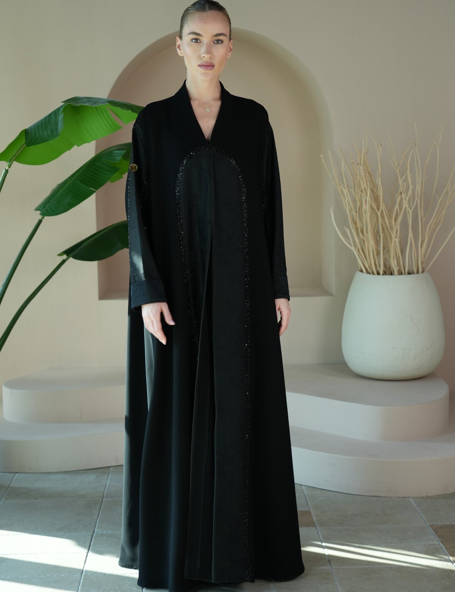 S023 - Saaib Abaya-custom abayas, luxury abayas, elegant abayas, modest fashion, bespoke abayas, handmade abayas, Qatar fashion